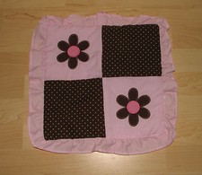 14" x 14" PINK BROWN FLOWER POLKA DOT Baby Nursery Fabric Wall Hanging 0