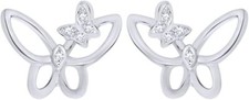 Open Butterfly Stud Earring Round Cut Cubic Zirconia 925 Sterling Silver