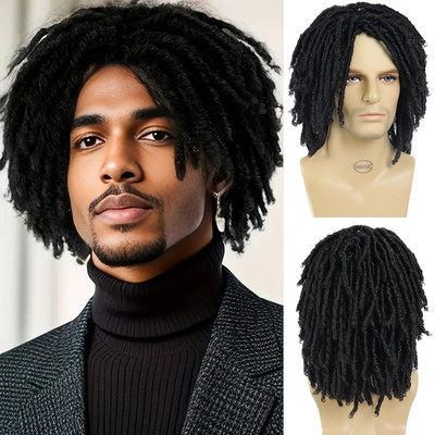 Short Braided Wig for Man Afro Bob Black Crochet Twist Hair Dreadlocks Wig Na...