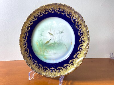 Haviland France Wildlife Plates set, signed, Cobalt blue,gold