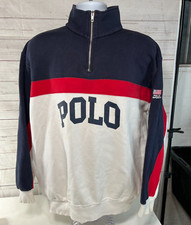 VTG 90s Polo Sport Ralph Lauren Spell Out Color Block Quarter Zip Sweatshirt L