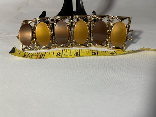 PAM Lucite Demi Parure- Clunky Hinged Goldtone Bracelet & Clip-on Earrings-Wow! - Picture 9 of 12