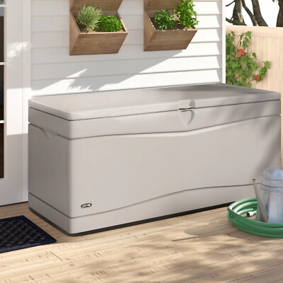 Beige Outdoor HDPE Storage Seat Bench w/ Lid Patio Deck Box 130 Gallon Capacity