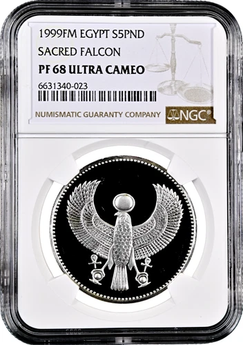 Egypt 5 pounds 1999, NGC PF68 UC, "The Great Treasures of Egypt - Sacred Falcon"