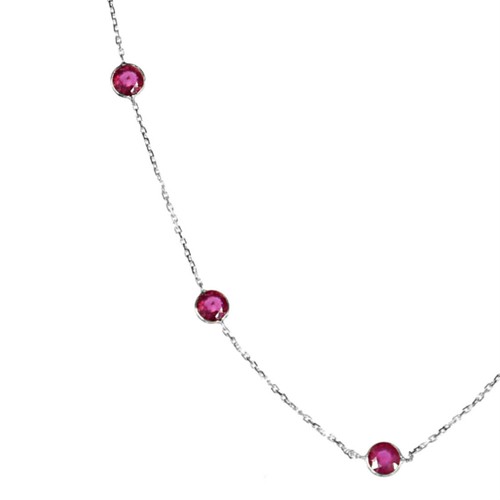 14K White Gold Gemstone Necklace With Ruby Stations 18 Inches - Picture 3 of 3