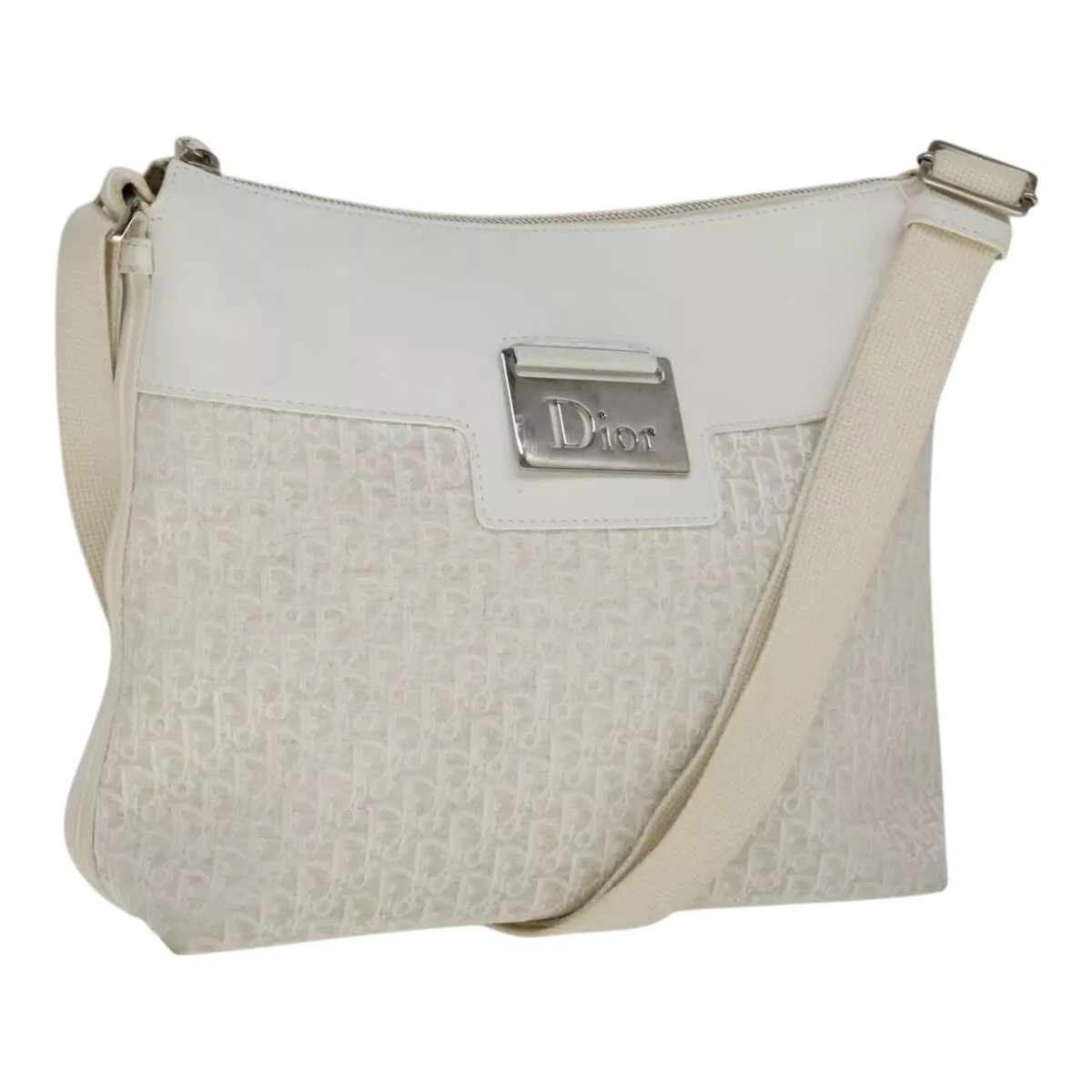 Sac bandoulière Christian Dior trotteur toile blanc argent authentique 105952