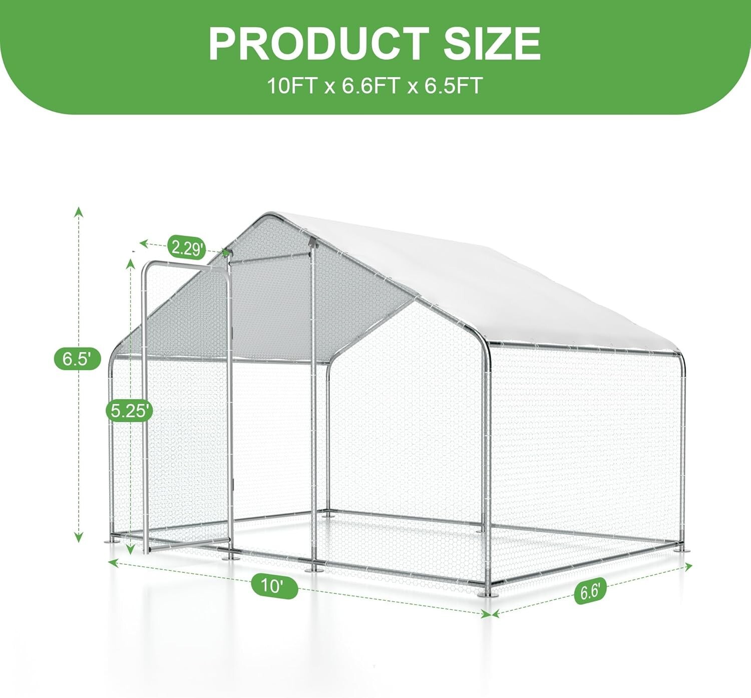 Large Metal Chicken Coop Walk in Chicken Coop for 15 Chickens Outdoor Kennel