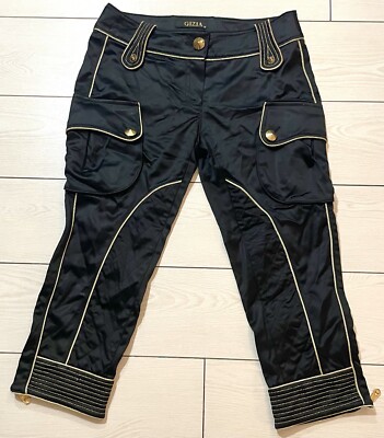 Gizia black 3/4 pants with gold stitching, buttons, and crystals size 36 Rare 