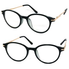 Round Reading Glasses Readers Metal Arms Spring Temple Clear Lens - RE48 Black