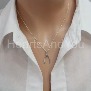 Authentic Lucky Wishbone Pendant with Chain 14K White Gold Plated