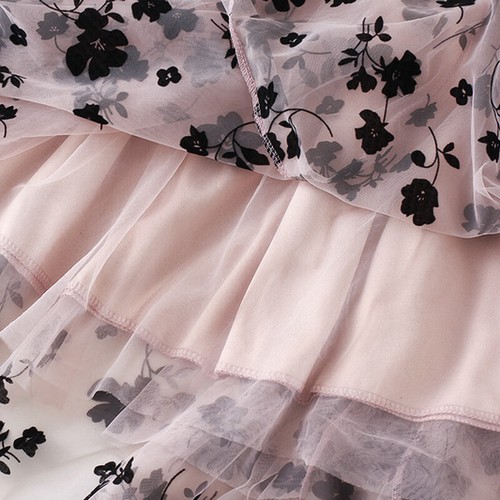 Women Layered Pleated Maxi Long Dress Elastic High Waist Floral Tulle Mesh Skirt - Picture 17 of 22