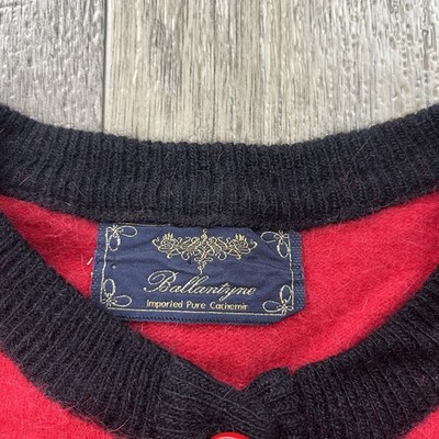 Vintage Ballantyne Pure Cashmere Cardigan Sweater Red Black Soft