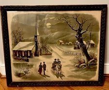 Antique Joseph Hoover Sons Framed Chromolithograph 1908 Winter Wisconsin