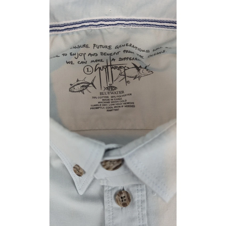 Guy Harvey Button Up Shirt Men's Blue Cayman Islands Fishing Graphic Large Beach - Image 4 of 4