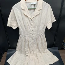 Halston Fit And Flare Button Peasant Dress Linen Blend NWT Women’s Size 12.  TT