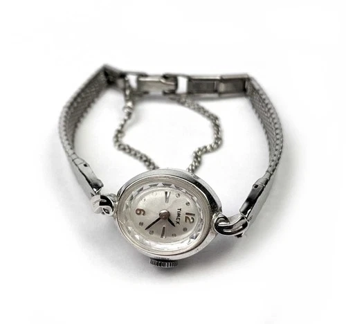 Vintage Women's Timex Manual Wind Up Silver Tone Cocktail Watch