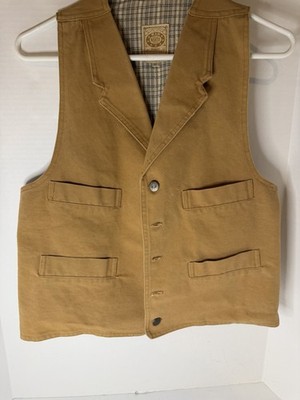 Vintage WAH Maker S Cotton Canvas Vest 4 Pockets Cowboy Western USA Cotton Duck