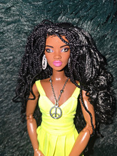 Fashion Doll Girl Dark Complexion Black Curly...