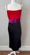 NWT Express Colorblock Black Red Purple Satin Midi Dress Women's Size S I