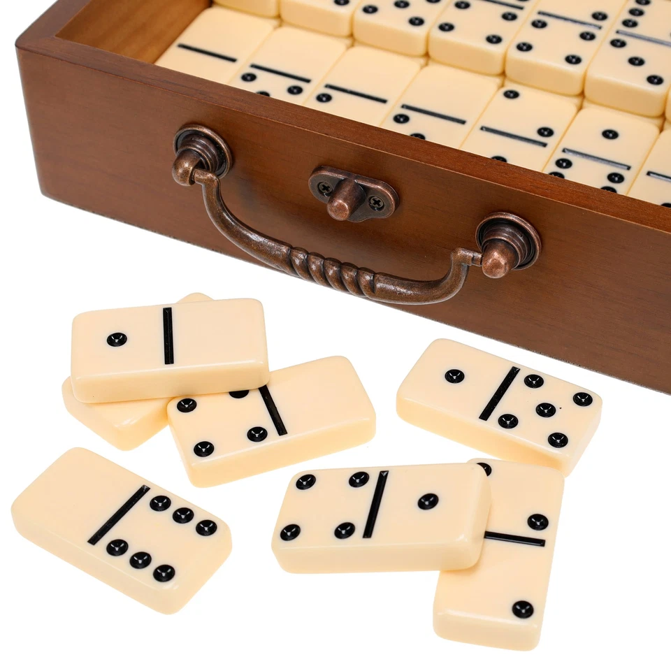 WE Games Double 6 Dominoes Ivory Color Tiles with Wooden Treasure Box - Image 4 of 4