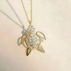 Authentic 14k Yellow Gold Plated 2.00Ct Round Cut Real Moissanite Tortoise Charm Pendant