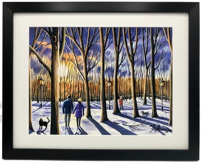 Cambridge Parkland Landschaft. Gerahmter Wandkunstdruck. Winter Schneeszene. 2 Größen