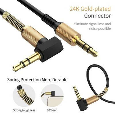 AUX Audio Cable 3.5mm Spiral Coil Gold 1M Cord Male to Male Stereo Jack For Car