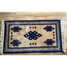 Tibet Buddhist Style Meditation Rug Beige Red Blue Geometric Endless Knot Asian