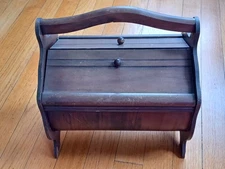Vintage 1940's Wood Vineer Sewing Box Cradle Bottom 2 Flip Top Doors 
