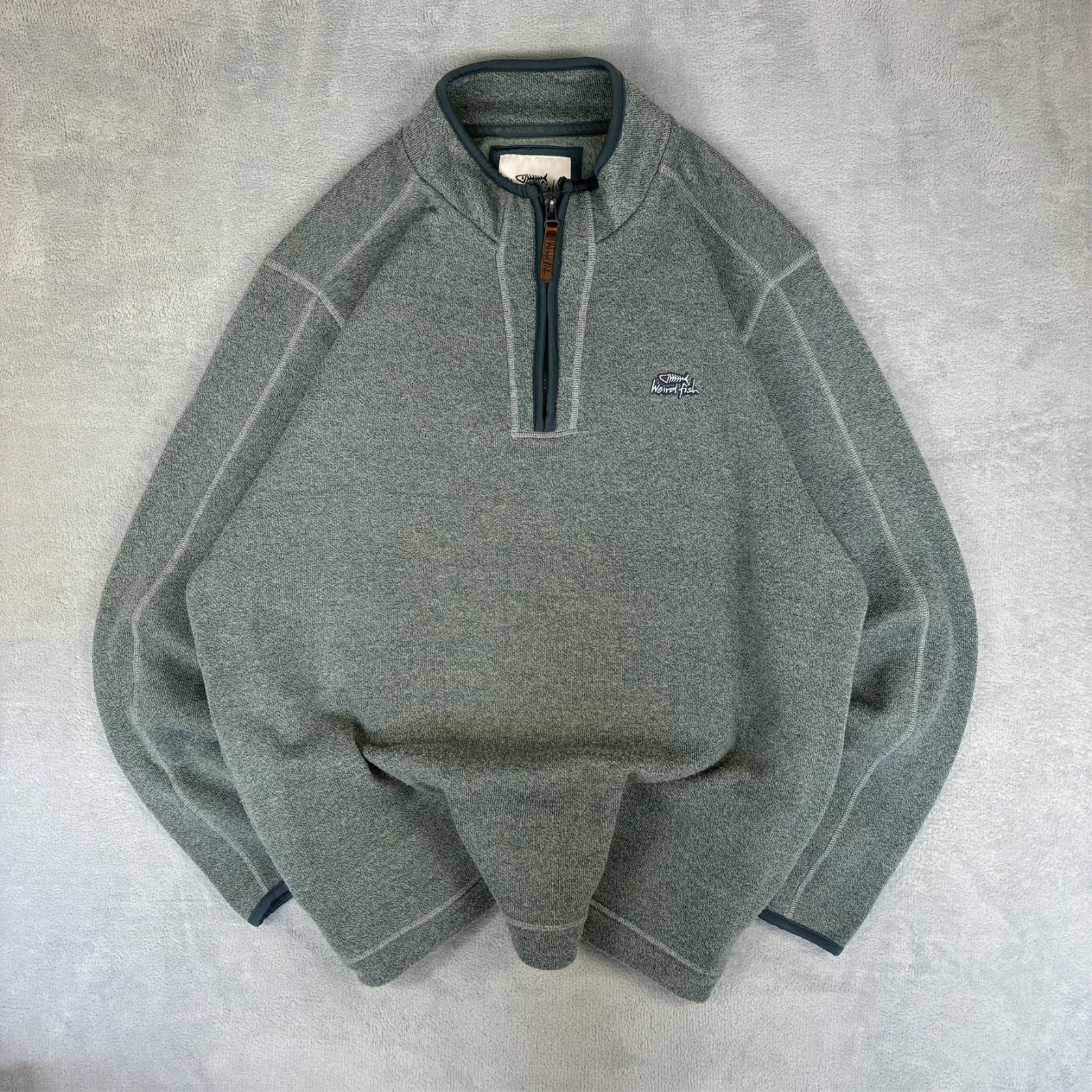 VTG Weird Fish Grey Green Size 3XL Knitted 1/4 Quarter Zip Pullover Jumper image 2