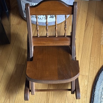 Vintage Crafted Wooden Child's Folding Rocker Colonial Rocking