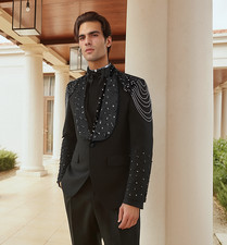 Pearl Rhinestone Men Suits Shawl Lapel Wedding Dinner Tuxedo Luxury Party Prom