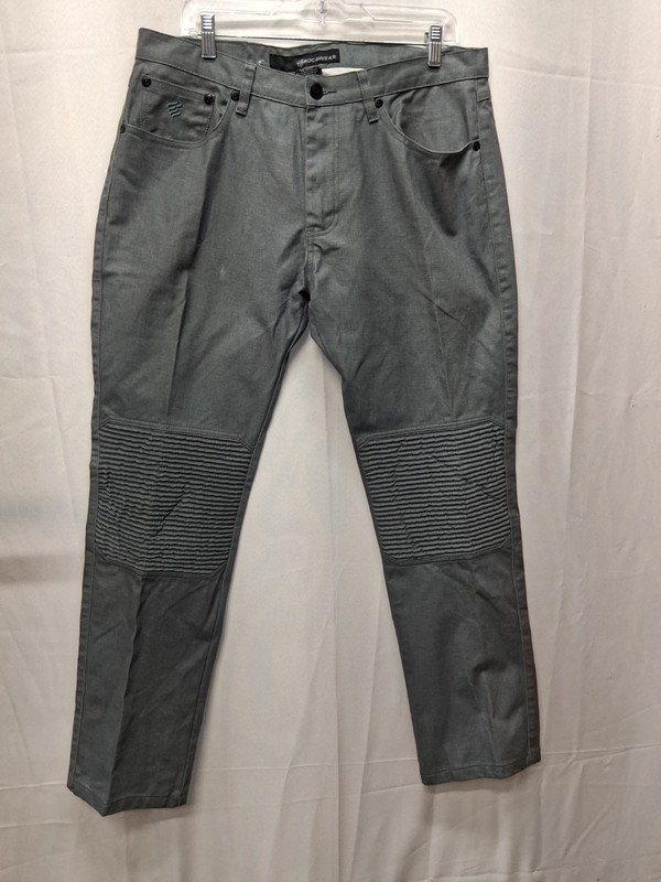 Rocawear Men's Moto Jeans W36 L32 Gray Biker Ribbed Knee Denim Pants Casual