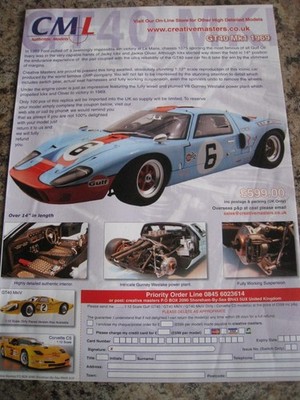 CML AUTHENTIC MODELS GT40 MK1 1969 CREATIVE MASTERS ADVERT A4 FILE 57