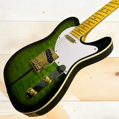Tele Electric Guitar Green Burst Color Cloud Maple Top Golden Hardware