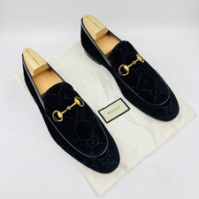 Gucci Jordaan Horsebit GG Velvet Loafers Men Black Monogram US 12 EU 45 Italy