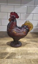 *Cadmium GLOW* Vintage Mosser Amberina Glass Rooster On Nest Candy Dish MCM