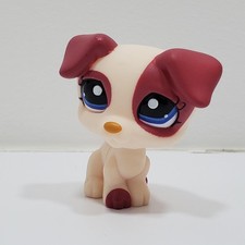 Authentic Littlest Pet Shop Jack Russell Terrier Dog  1200 Maroon  Cream LPS