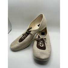 Vintage Brunswick Bowling Shoes Cream Canvas Brown Trim Made in USA Women's 10M