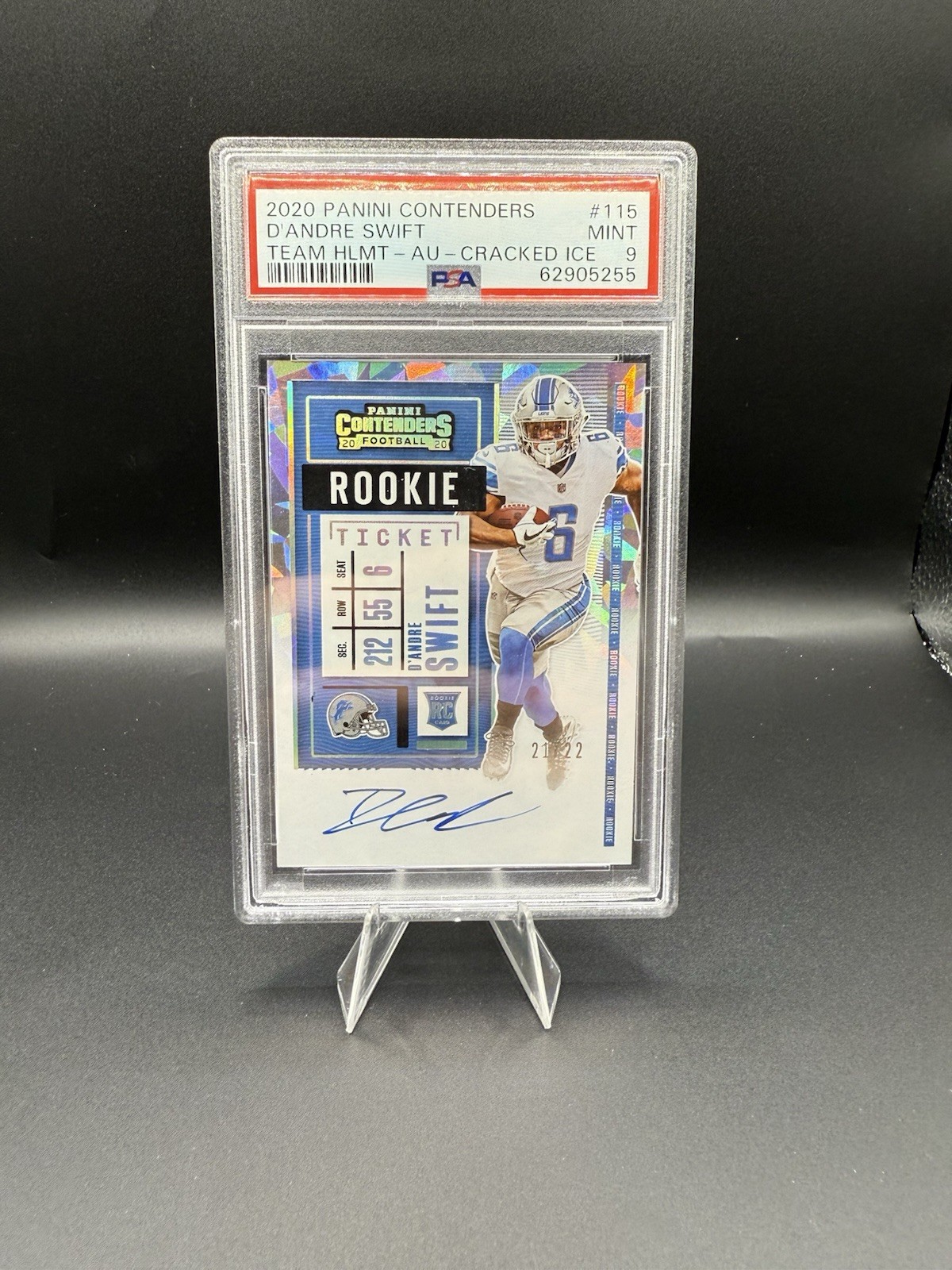 2020 Contenders D’Andre Swift Cracked Ice On Card Auto /22 Rookie PSA 9