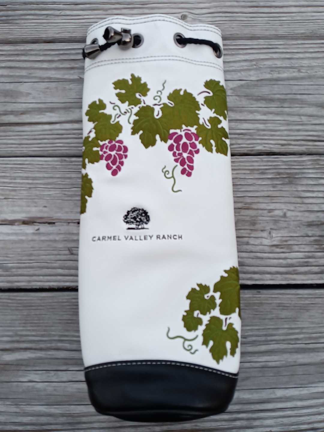 White Leather Wine Bottle Carrier  Padded Liner Tote Bag "Ca