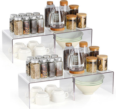 Acrylic Kitchen Cabinet Organizer Shelf, Spice Rack, Plate and Cupboard Storage 