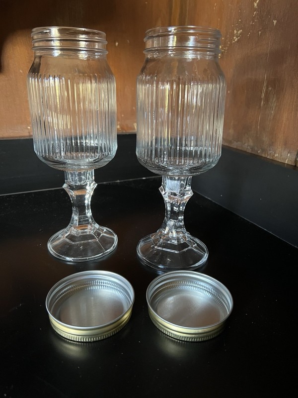 Redneck Hillbilly Wine Glasses Jars w/Lids Lot of 2 Holiday Cheer