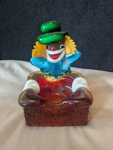 MURANO ITALY HAND BLOWN ART GLASS CIRCUS CLOWN ASHTRAY HALLOWEEN FIGURE 5X4X5IN