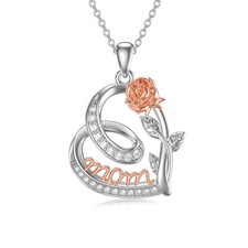 Rose Flower Love Heart Mom Necklace S925 Sterling Silver Trendy Rose Love Heart