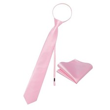 3.15'' Zipper Tie Set Adjustable Pre-tied Neck Ties Solid Mens Tie Light Pink