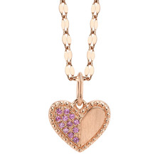 Pink Sapphire Heart Pendant Necklace 14K Rose Gold Matte  Finish Natural 0.08CT