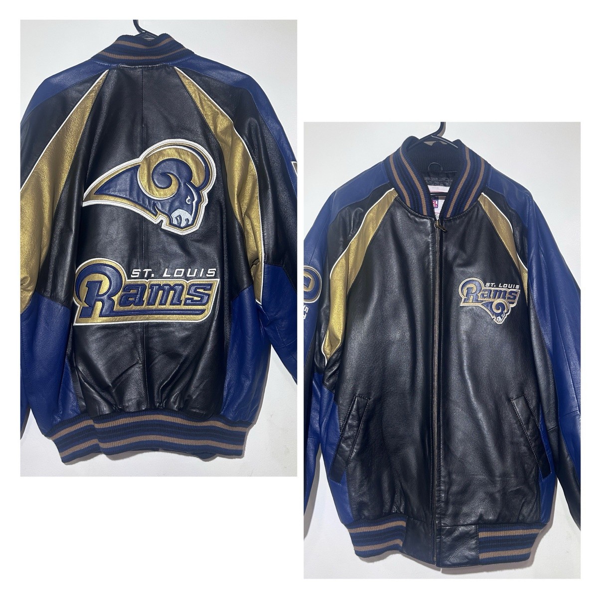 Vintage NFL St Louis Rams Leather Varsity Jacket Embroidered Team