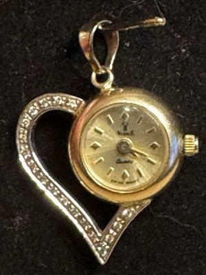 VicencE Gold 585 Brillanten Quarz Uhr Anhänger Swiss Mouvt