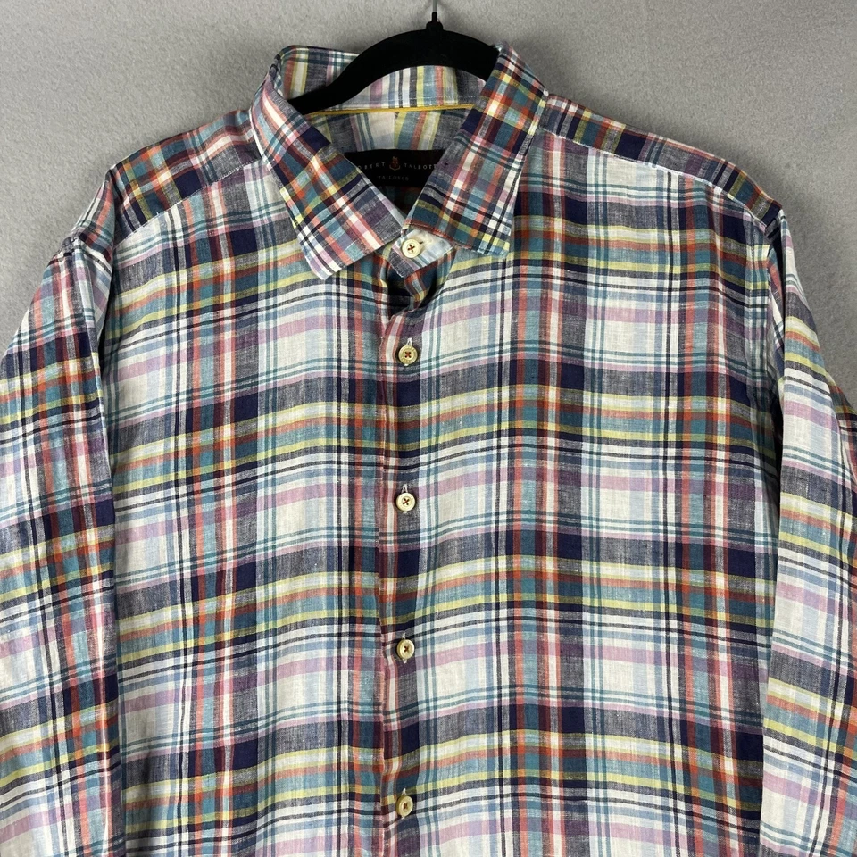 Robert Talbott Tailored Linen Shirt Mens XXL Plaid Button Up Long Sleeve Preppy - Image 2 of 4